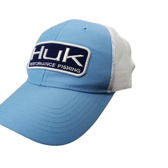 Huk  Blue Logo Snap Back Baseball Trucker Hat One Size Adjustable Fishing White - Picture 7 of 8